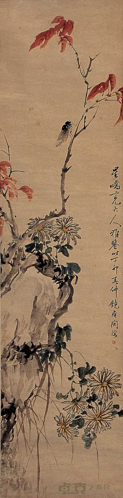 陶溶 花卉 立轴 125×31cm